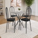 Ver imagem 1 de Conjunto Sala de Jantar Mesa Quadrada 70cm Tampo Granito com 4 Cadeiras Leia Preto/Ocre
