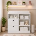 Ver imagem 1 de Cômoda Trocador Bebê Branco com Nichos Organizador Infantil Moderno