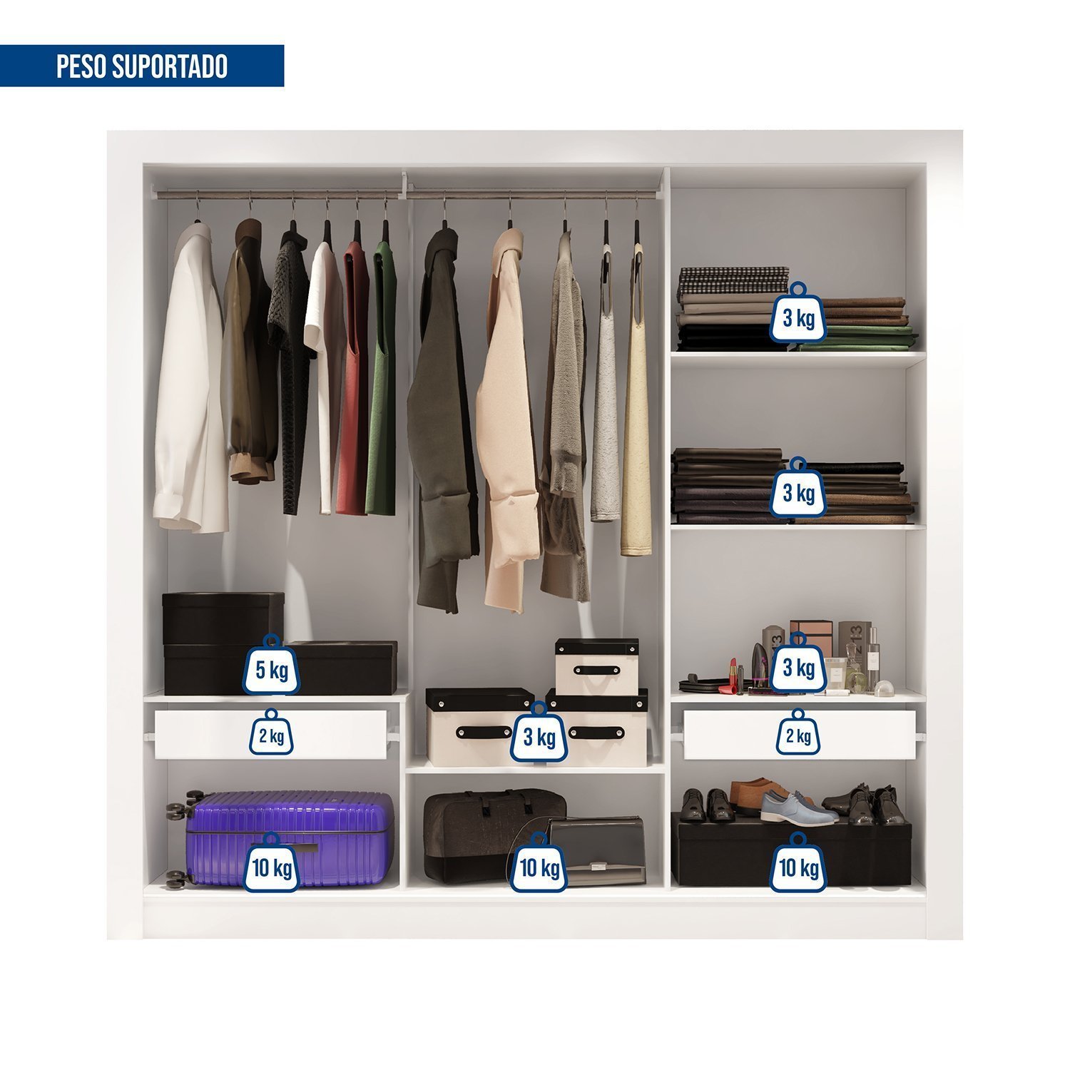 Guarda Roupas Casal com Espelho 3 Portas 2 Gavetas Quito Espresso Móveis - 6