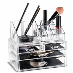 Organizador de Cosmeticos Maquiagem 4 Gavetas e Espelho Acrilico Porta Batom Pincel Lapis Joia - 4
