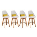 Ver imagem 1 de Kit 04 Banquetas Linho Bege E Almofada Sintético Amarelo