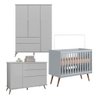 Quarto Infantil Meli Mdf Infantil Guarda-roupa Roupeiro + Berço + Cômoda Cinza - 1