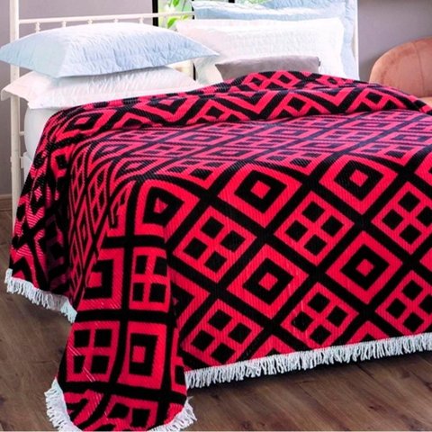 Colcha Casal Chenille Canelada Gabriela Vermelho Preto Jolitex