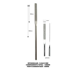 Lima Diamantada Individual Reta Retangular 140mm - #200 - 5,5x1,0mm - 1