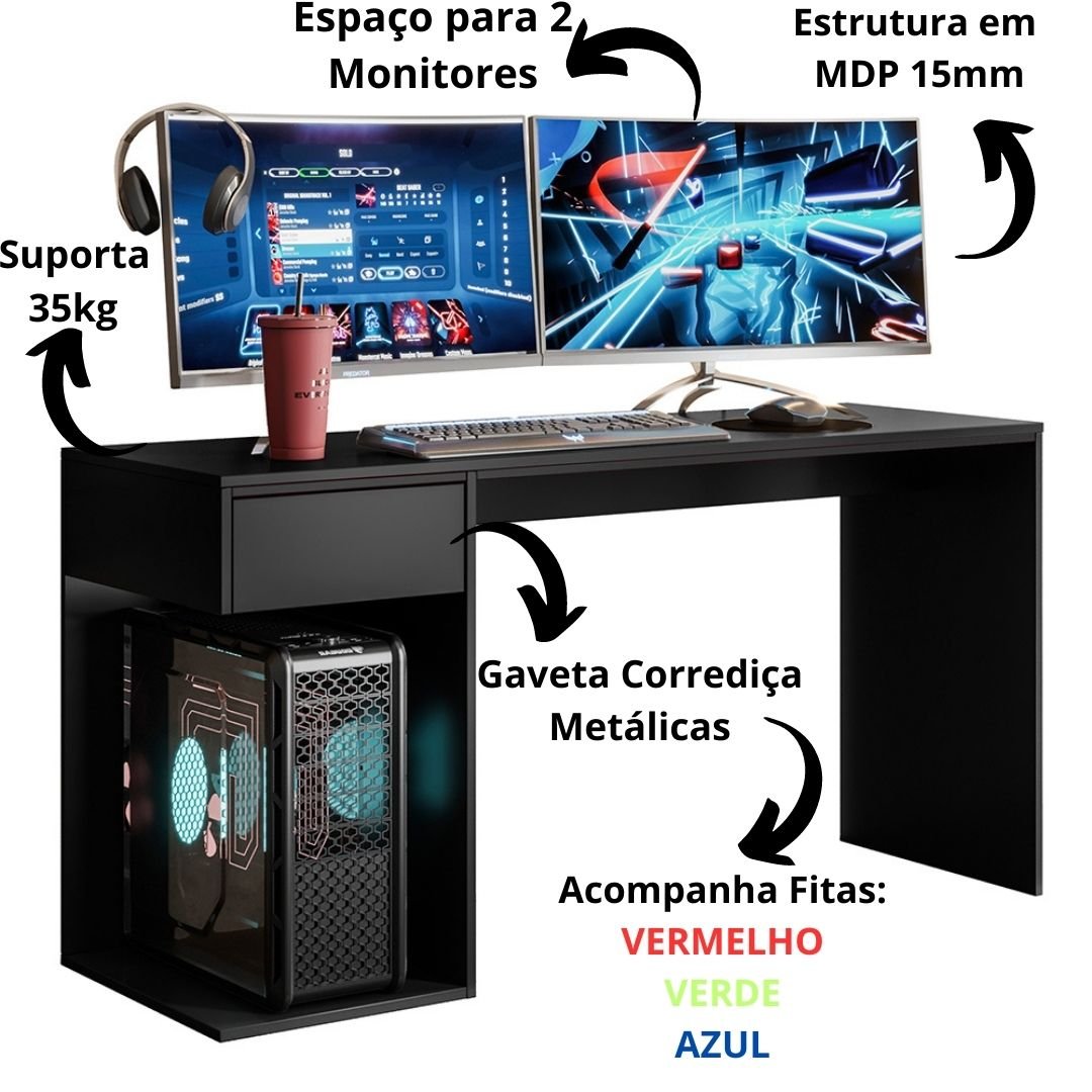 Mesa Gamer Escrivaninha Start com Gaveta Movelove - 2