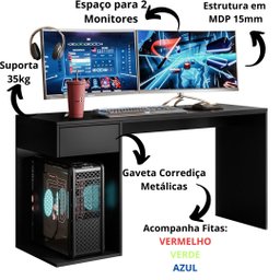 Mesa Gamer Escrivaninha Start com Gaveta Movelove - 2