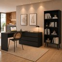 Ver imagem 1 de Kit Escrivaninha L 6 Gavetas com Estante Multiuso Essence Office Multimóveis MP6096 Preto