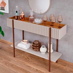 Kit Aparador Canelado Lira com Espelho Decorativo Jade Cimol Off White/Nature - 4