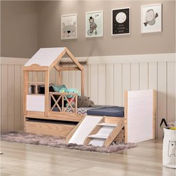 Bicama Solteiro Infantil Garden com Telhado Plus e Kit Escadinha Casatema - 1