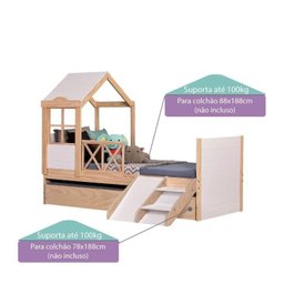 Bicama Solteiro Infantil Garden com Telhado Plus e Kit Escadinha Casatema - 4