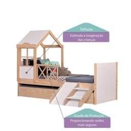 Bicama Solteiro Infantil Garden com Telhado Plus e Kit Escadinha Casatema - 5