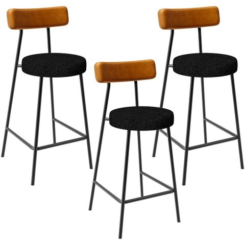 Kit 03 Banquetas Baixa Cozinha Sala Jantar Bancada Milão L02 Couríssimo Whisky Chumbo - lyam decor L