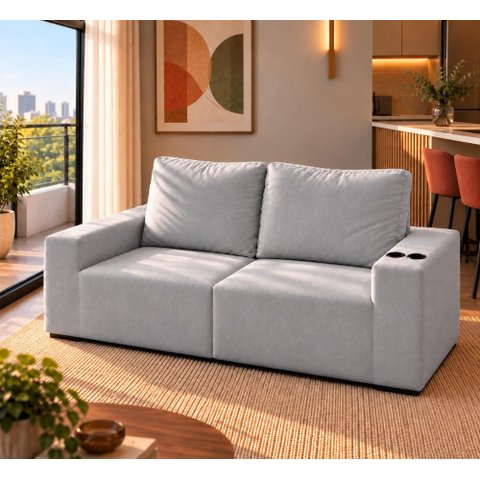 Sofá Modular 3 Lugares com Porta Copos 100% Espuma Balaqui Cor:Cinza Claro