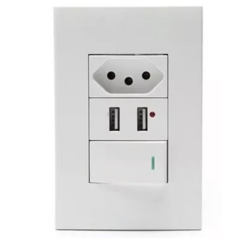 Interruptor e Tomada de Parede 2 Portas Carregador Usb