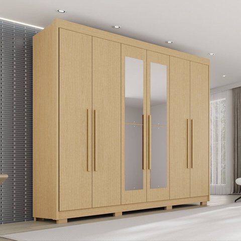 Guarda Roupa Casal com Pés e Espelho 6 Portas 6 Gavetas 100% MDF Itália Plus Marrom/Jequitiba