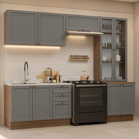 Armário de Cozinha Completa 270 cm Rustic/Cinza Vik Madesa 06