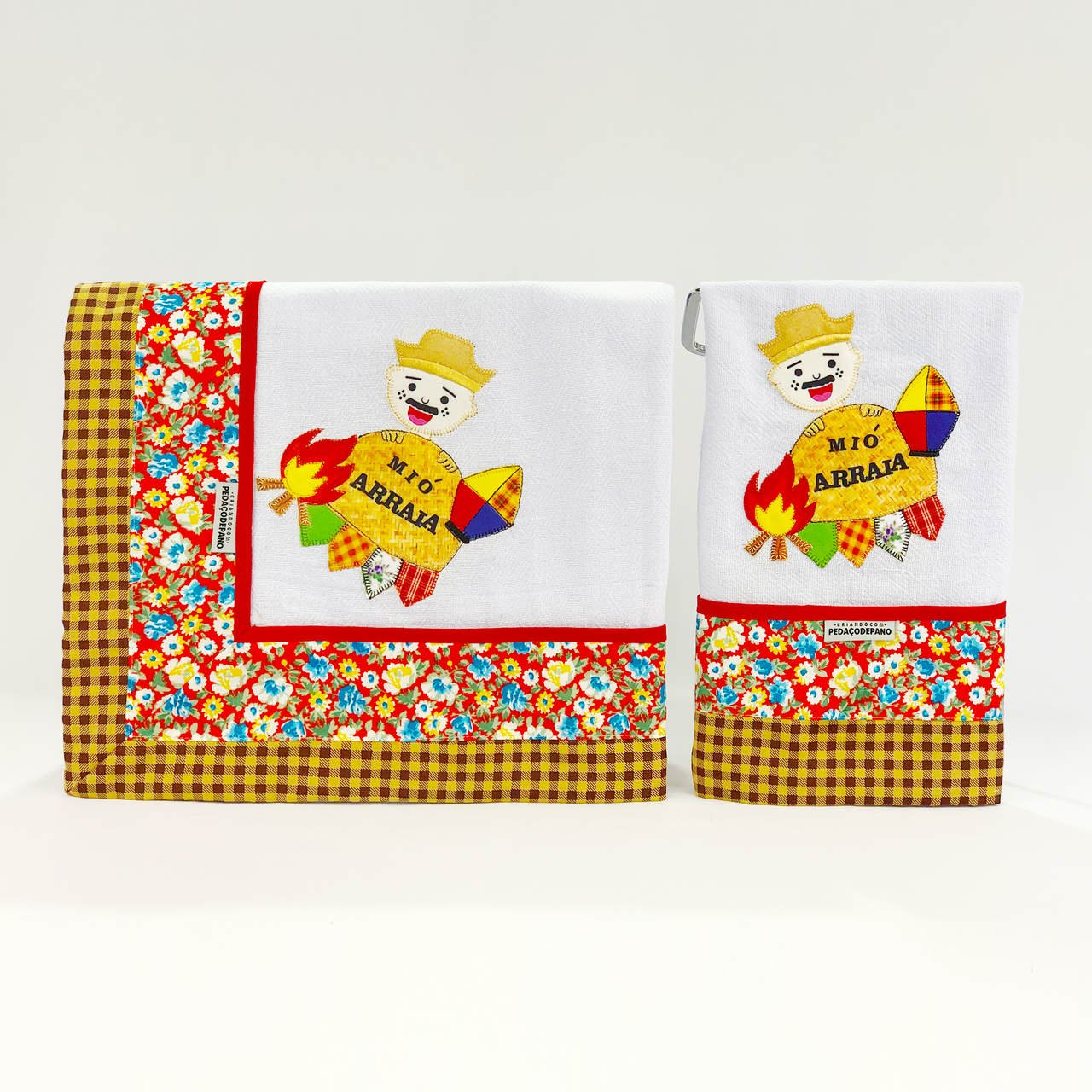 Kit com 2 peças - Toalha de chá e pano de prato bordado patchwork Linha Cozinha - Festa Junina - 1