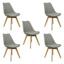 Ver imagem 1 de Kit 5 Cadeiras Charles Eames Leda Luisa Saarinen Design Wood Estofada Base Madeira - Cinza