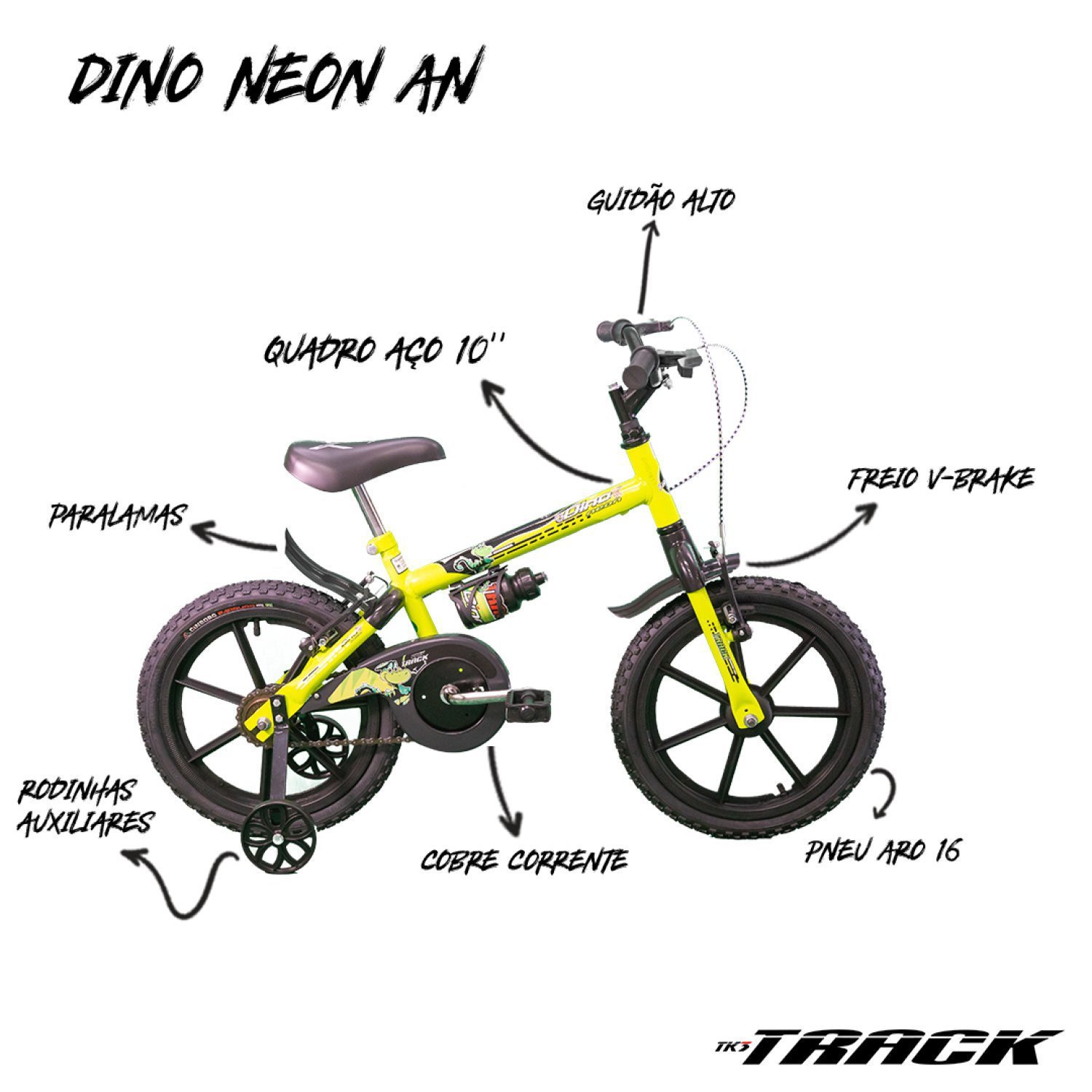 Bicicleta Infantil Dino Neon A16 com Garrafinha TK3 Track - 2