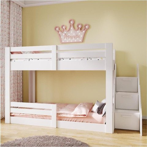Beliche Montessoriano Star Plus com Grade e Escada Casatema MadeiraOriginals Branco