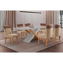 Ver imagem 1 de Sala de Jantar Completa Imperatriz C/ Tampo Madeirado C/ Vidro Canto Curvo 180x90cm e 6 Cadeiras