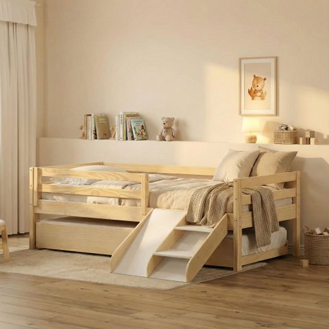 Bicama Solteiro Infantil Prime com Kit Escadinha e Escorrega Casatema MadeiraOriginals