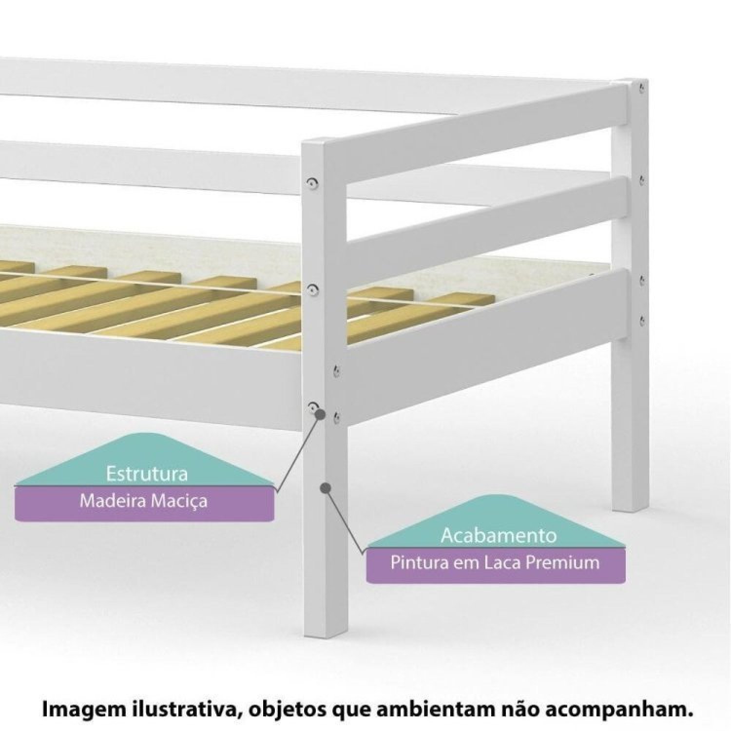 Bicama Solteiro Infantil Prime com Telhadinho II e Grade de Proteção em Madeira Maciça Casatema - 2