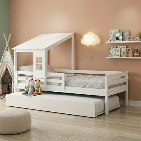 Bicama Solteiro Infantil com Telhadinho e Grade em Madeira Maciça Prime Casatema MadeiraOriginals