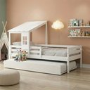 Ver imagem 1 de Bicama Solteiro Infantil com Telhadinho e Grade em Madeira Maciça Prime Casatema MadeiraOriginals Branco