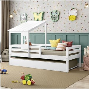 Bicama Solteiro Infantil com Telhadinho e Grade em Madeira Maciça Prime Casatema MadeiraOriginals