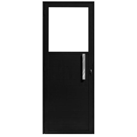 Porta de Giro Alumínio Preto Lambril c/Visor Quadrado Px 40cm Maxx - 210x60 - Esquerda
