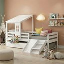 Ver imagem 1 de Bicama Solteiro Infantil Prime Telhadinho Ii e Escadinha/Escorrega Casatema MadeiraOriginals Branco