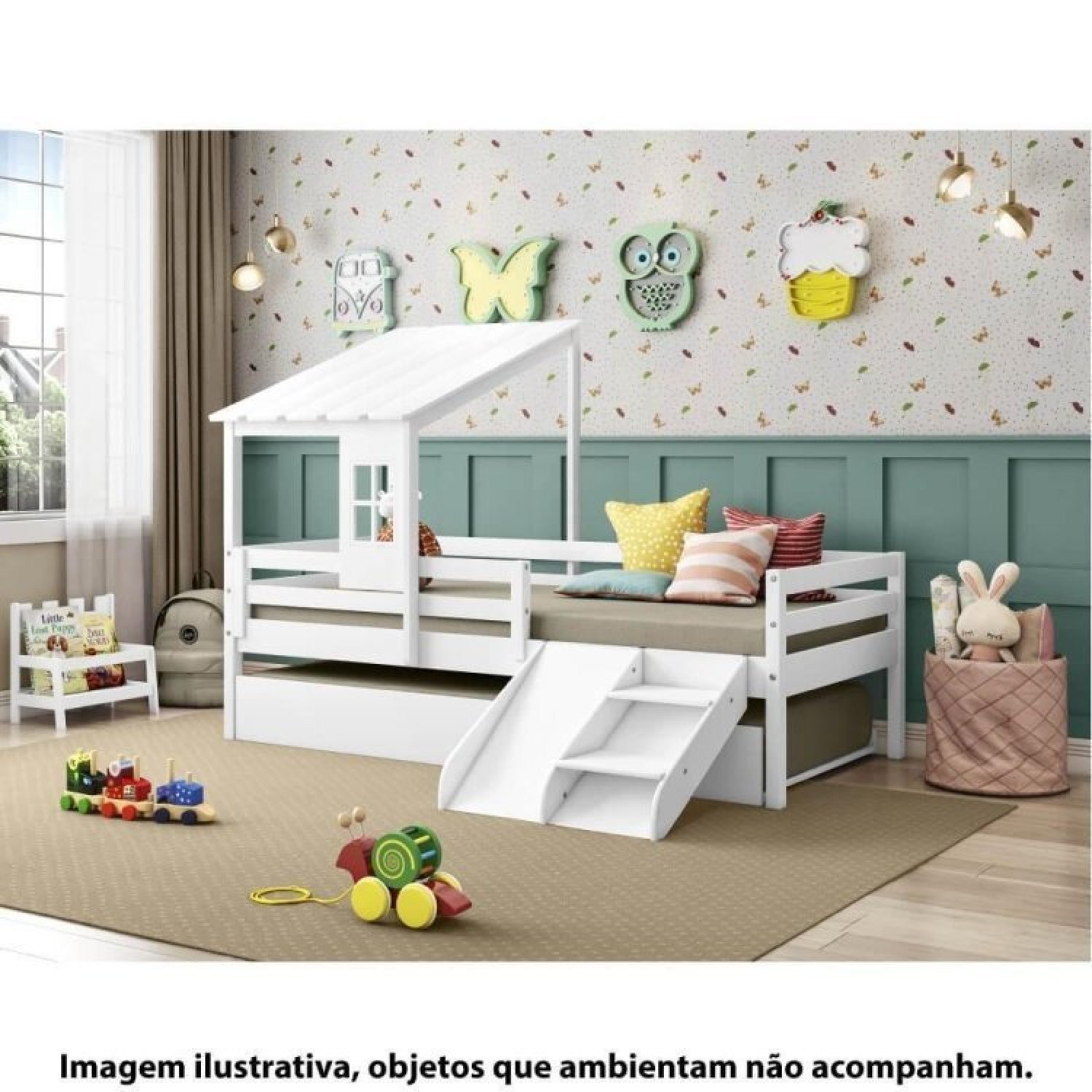 Bicama Solteiro Infantil Prime com Telhado II e Kit Escadinha Casatema - 8