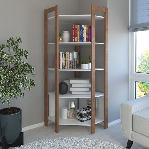 Estante de Livros 65cmx184,7cm Multiuso de Canto Haia com 5 Prateleiras YesCasa