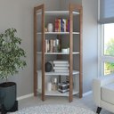 Ver imagem 1 de Estante de Livros 65CMX184,7cm Multiuso de Canto Haia com 5 Prateleiras Yescasa Branco/Amêndoa
