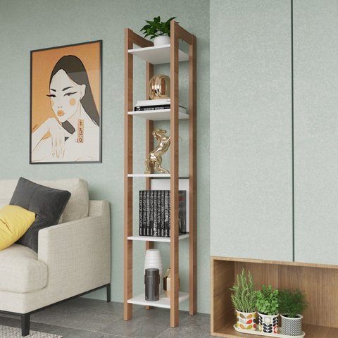 Estante de Livros 34,8CMX184,7cm Multiuso Haia Yescasa Branco/Amêndoa