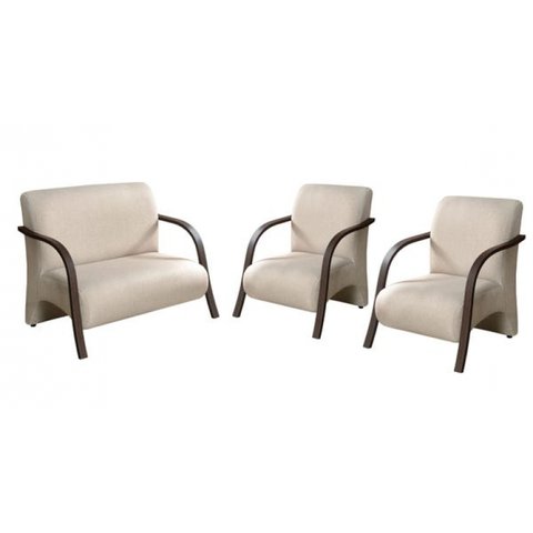 Conjunto Vênus 2 Poltronas de 1 Lugar e 1 de 2 Lugares Braço Madeira Dsalla Suede Bege
