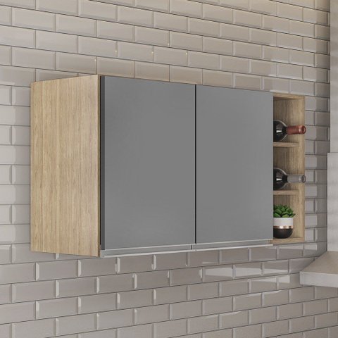 Armário de Cozinha Aéreo Califórnia 80cm e Nicho Garrafeiro 20cm Riad Castanho/cinza - Lumil Lumil M