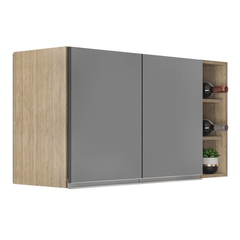 Armário de Cozinha Aéreo Califórnia 80cm e Nicho Garrafeiro 20cm Riad Castanho/cinza - Lumil Lumil M