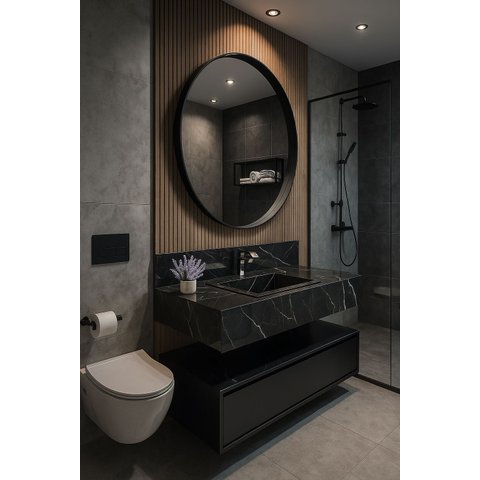 Bancada em Porcelanato para Banheiro Completa Alto Padrão 100cm Com Cuba Esculpida