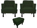 Ver imagem 1 de Kit 2 Poltronas Decorativa Julia + Puff Luis Xv Suede Verde Pés Madeira Mz Decor