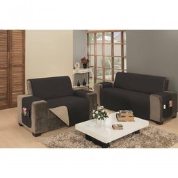 Protetor de Sofá Dupla Face Impermeável Mr 2 e 3 Lugares - Preto-cáqui - 2