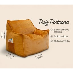 Puff Poltrona Nuvem Infantil Criança Nuvem com Enchimento de Espuma - Tecido Veludo Amarelo - 4