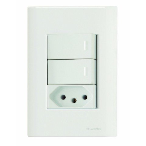Conjunto 4x2 com 2 Interruptores Simples 10 a 250 V e 1 Tomada 2p+t 20 a 250 V Tramontina Giz Branco