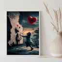 Ver imagem 1 de Quadro Arte Menina Balão Coração 45x34cm:moldura Branca