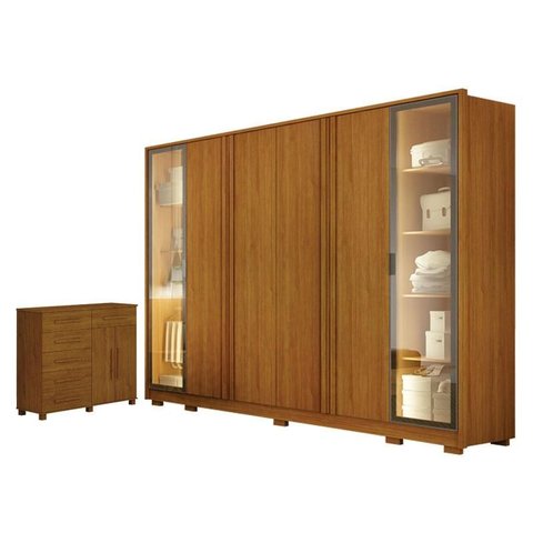 Guarda Roupa Casal Prime 6 Portas Com LED Cinamomo com Cômoda São Paulo 6 Gavetas 2 Portas Cinamomo 