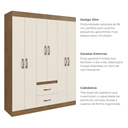 Ver imagem 6 de Guarda Roupa Solteiro 6 Portas 2 Gavetas Off White/Nogueira Montevideu