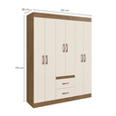 Ver imagem 3 de Guarda Roupa Solteiro 6 Portas 2 Gavetas Off White/Nogueira Montevideu Bege