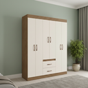 Ver imagem 1 de Guarda Roupa Solteiro 6 Portas 2 Gavetas Off White/Nogueira Montevideu Bege