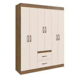Guarda Roupa Solteiro 6 Portas 2 Gavetas Off White/Nogueira Montevideu - 2 Guarda Roupa Solteiro 6 Portas 2 Gavetas Off White/Nogueira Montevideu - 2